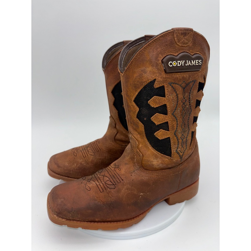 CODY JAMES Cowboy Boot Western Kids Brown Leather Square Toe Boys Little Youth 3 - Picture 2 of 13